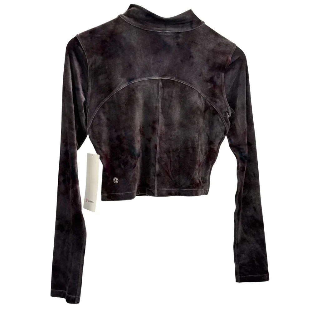 New Lululemon Crop Top All Aligned Mock Neck Velour Interstellar Gray Galaxy 6‎